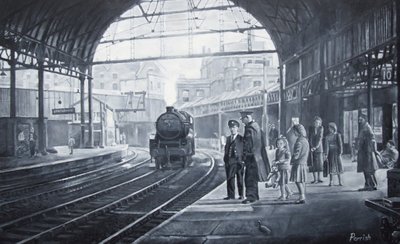 Waiting for the Train, 2008 by Kevin Guild of Railway Artist Parrish